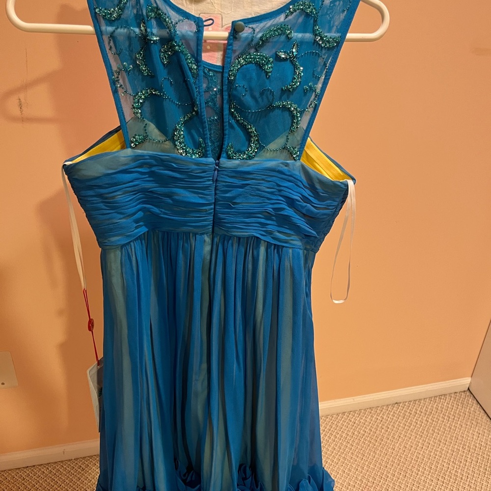 Blue / turquoise chiffon minidress/ party dress - Picture 2 of 6